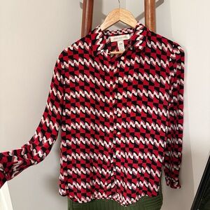 Jones New York Red and Black Geometric Women's Shirt